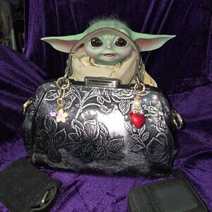 Patricia Nash Gracchi Frame Satchel in Black & Metallic Silver